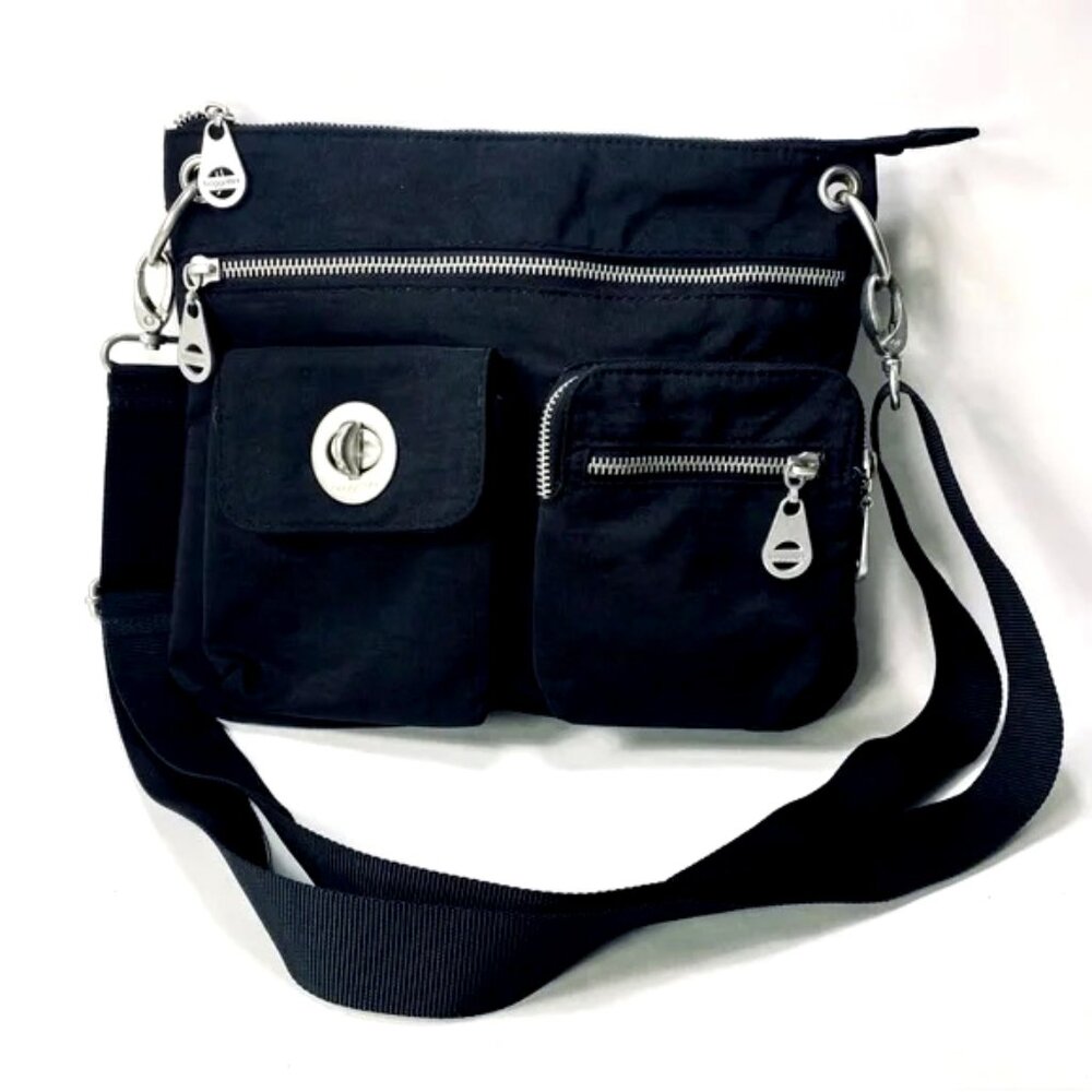 Baggallini Tulum Crossbody Black Silver Hardware Tote Travel Everyday Bag